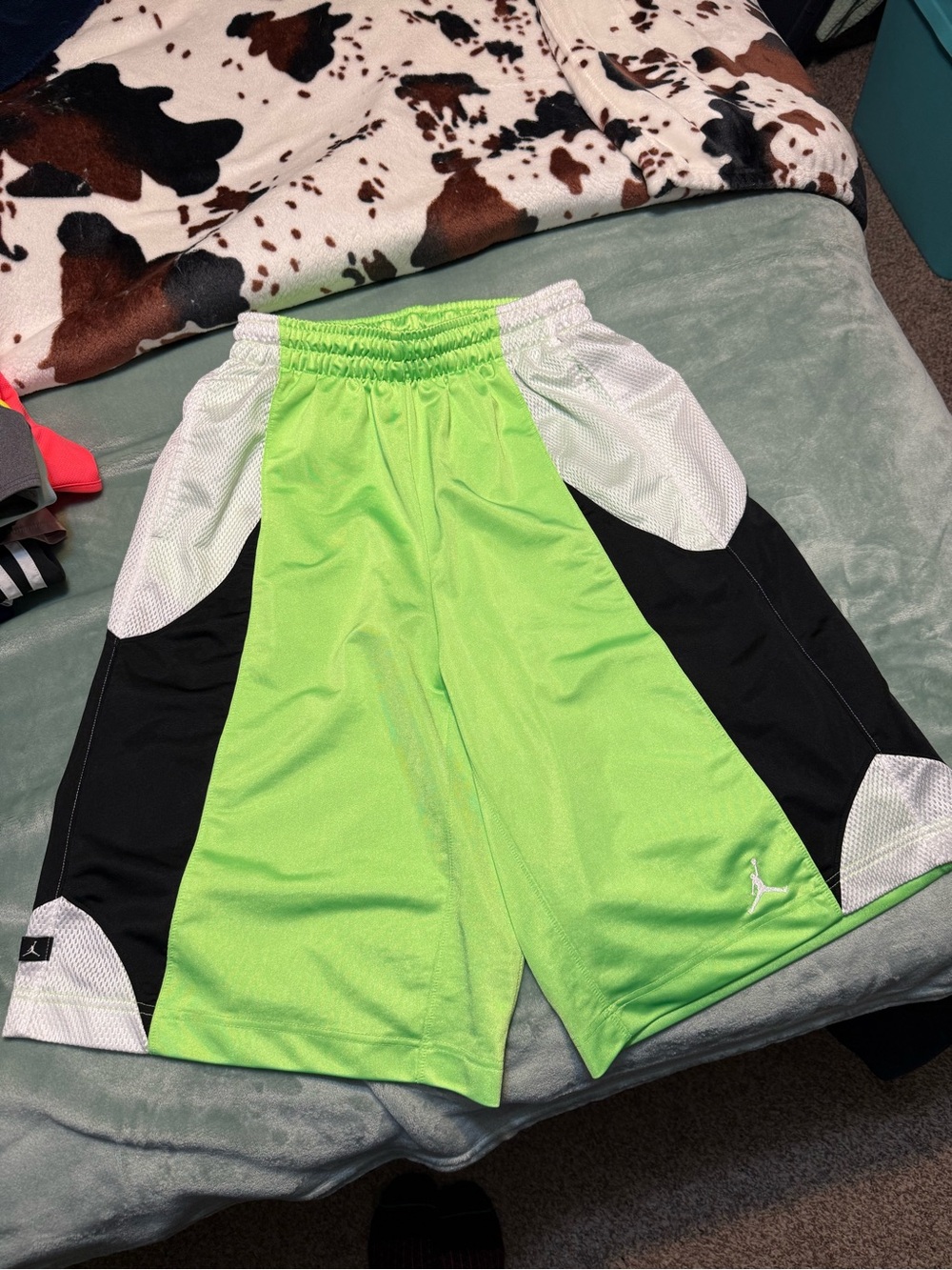 Jordan Neon Green Basketball Shorts with Black & White Panels